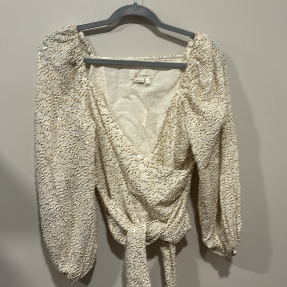 NWT Anthropologie Long Sleeve Wrap Blouse Sequins